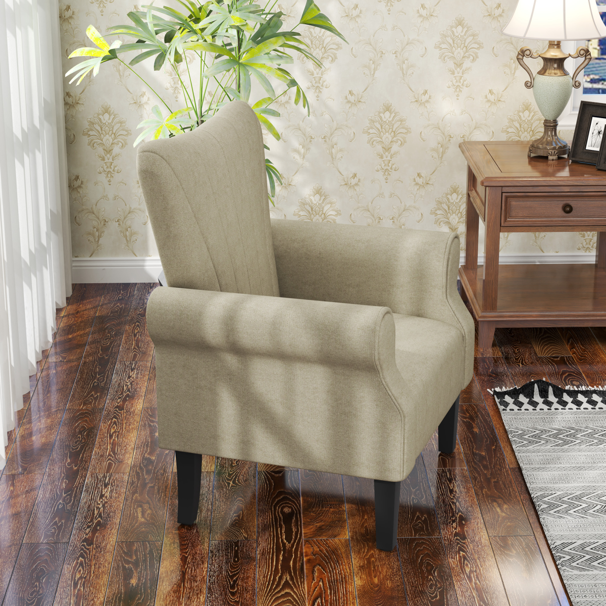 Aurora Armchair, Upholstered Modern Accent Chair with Wood Legs, Beige