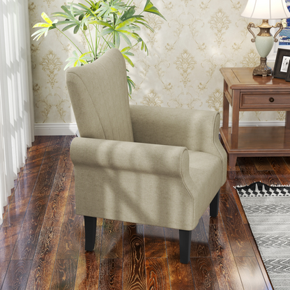 Aurora Armchair, Upholstered Modern Accent Chair with Wood Legs, Beige
