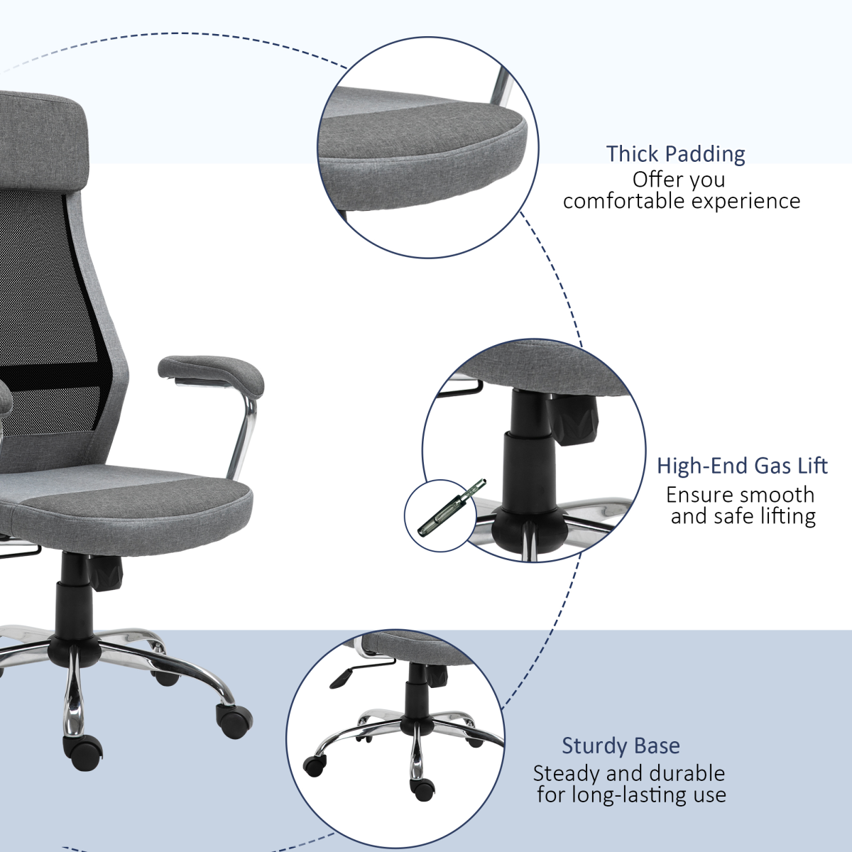 Office Chair Mesh High Back Swivel Task Home Desk Chair w/ Arm, Grey  Luna