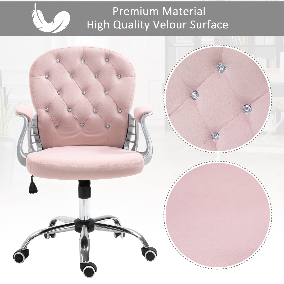 Luna Office Chair PU Diamante Padded Ergonomic 360° Swivel
