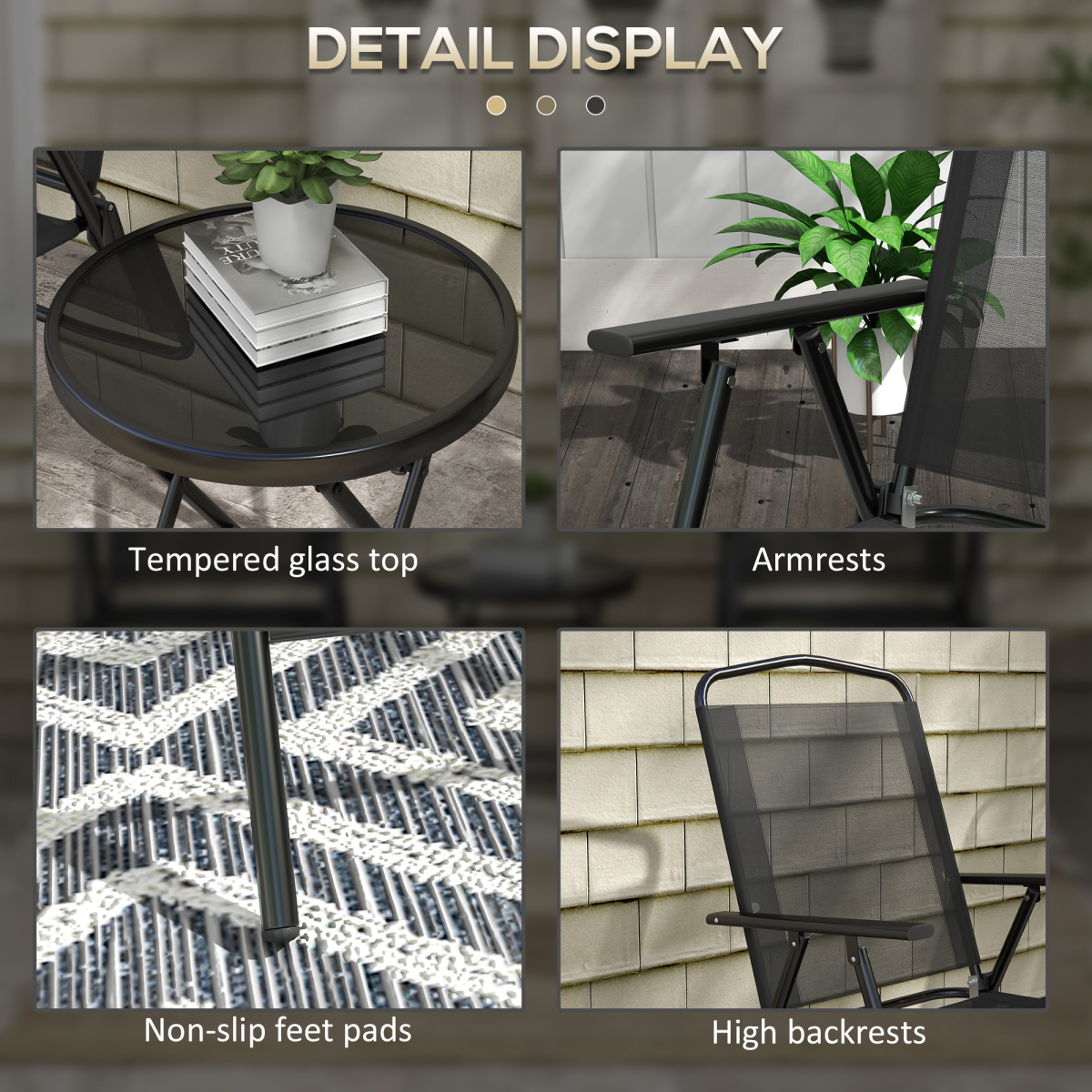 Esterno Bistro Set Folding Chairs & Coffee Table for Balcony