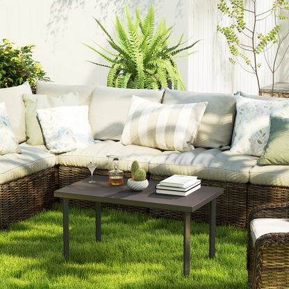 Esterno Metal Garden Coffee Table with Woodgrain Tabletop, Brown