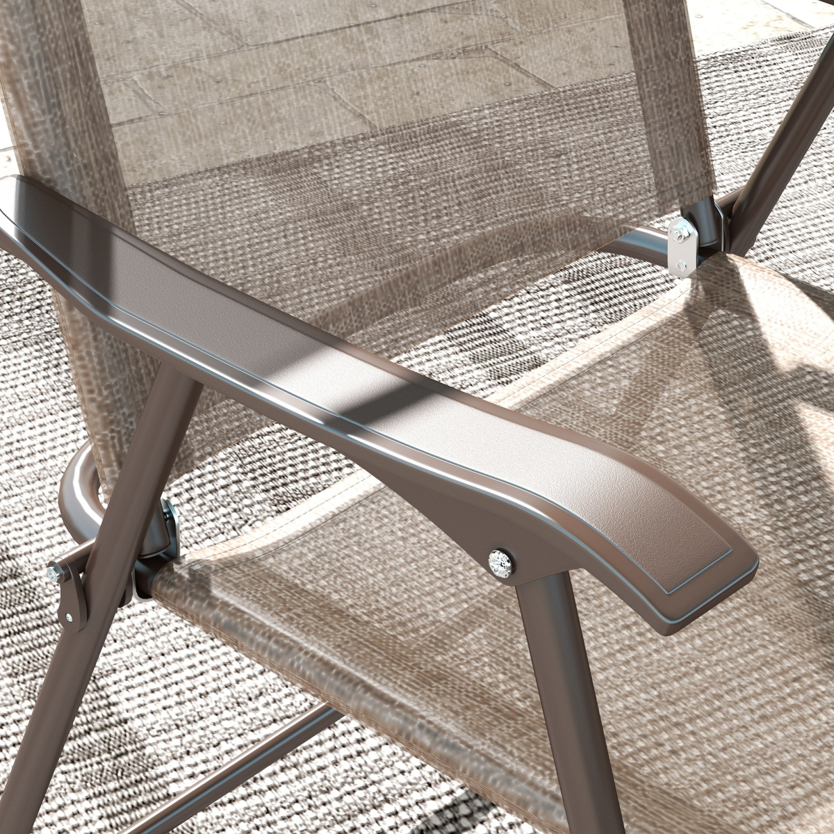 Esterno Folding Chairs Set, Breathable Mesh Fabric Seat, Mixed Brown