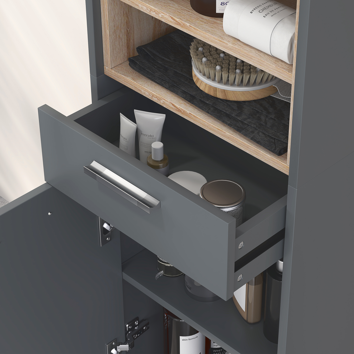 Elegant Aurora Bathroom Storage Cabinet with Open Shelves & Versatile Drawer