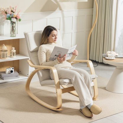 Aurora Comfortable Relax Rocking Chair with High Back, Cream White