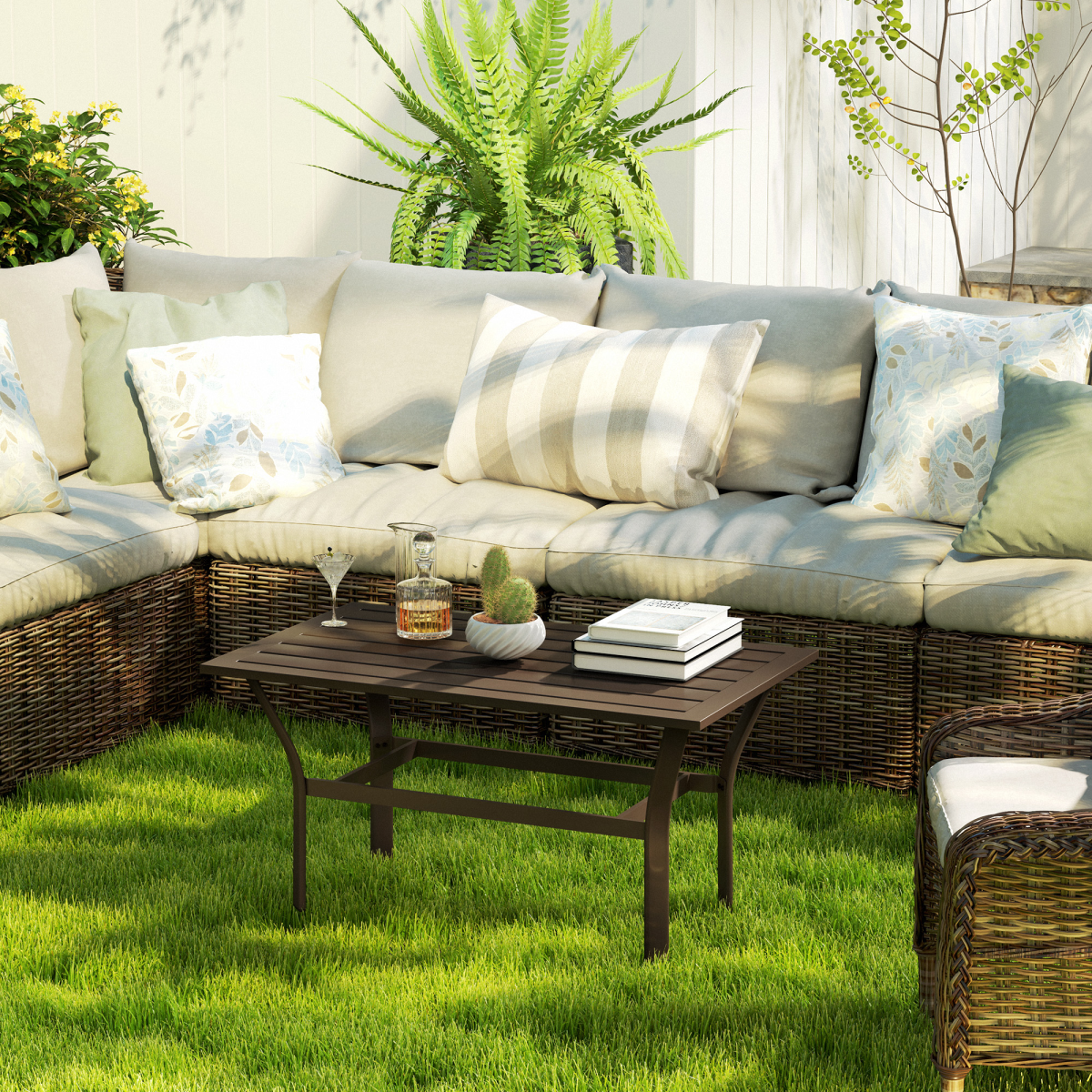 Esterno Metal Garden Coffee Table with Slatted Tabletop