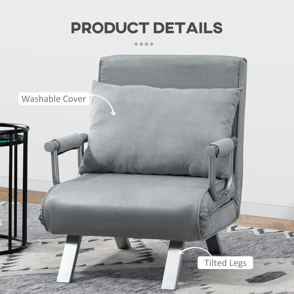 Aurora Single Folding 5 Position Convertible Sleeper Chair Bed