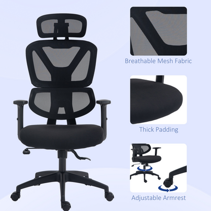 Luna Mesh Office Chair Swivel Desk Chair w/ Adjustable Height Headrest Black