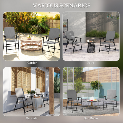Esterno 2pcs Rattan Chair Foldable Garden Furniture w/ Armrest Grey