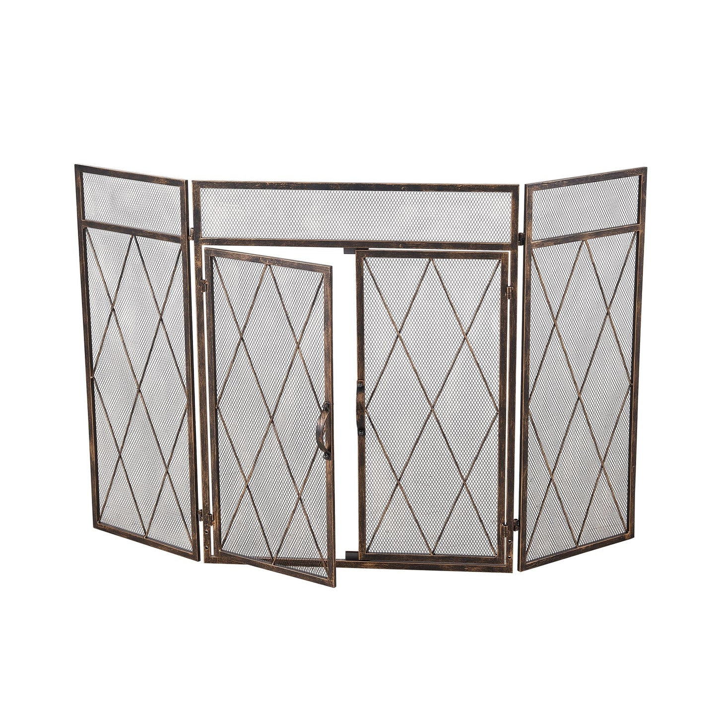 Smallbee Triple-Fold Iron Fireplace Screen Antique Copper Powder-Coated – 127x13x81cm