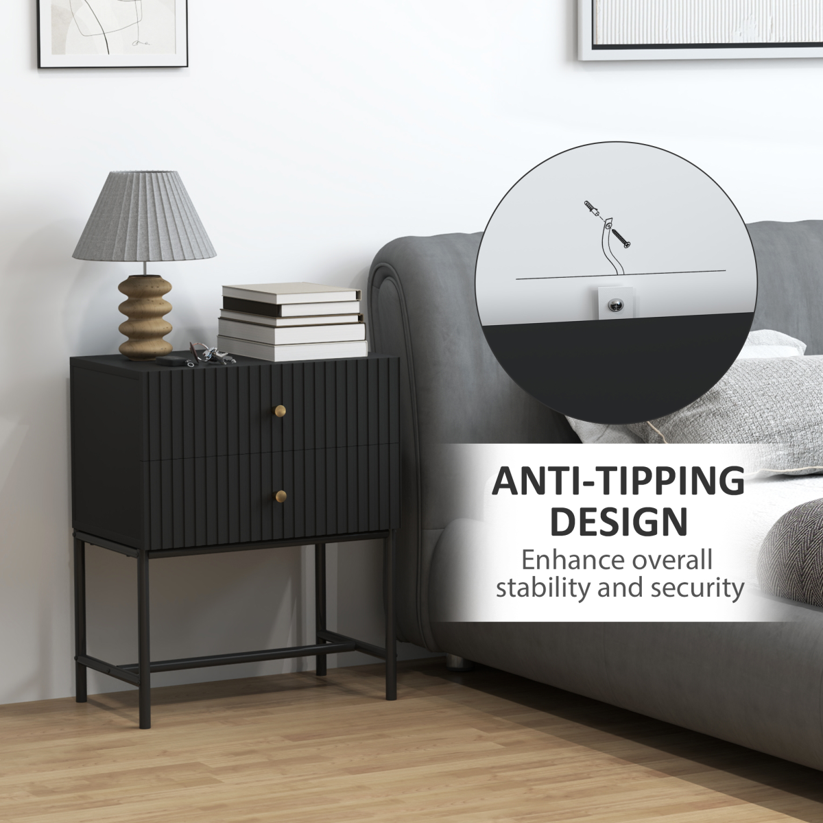 Aurora Modern Bedside Table with 2 Drawers for Bedroom