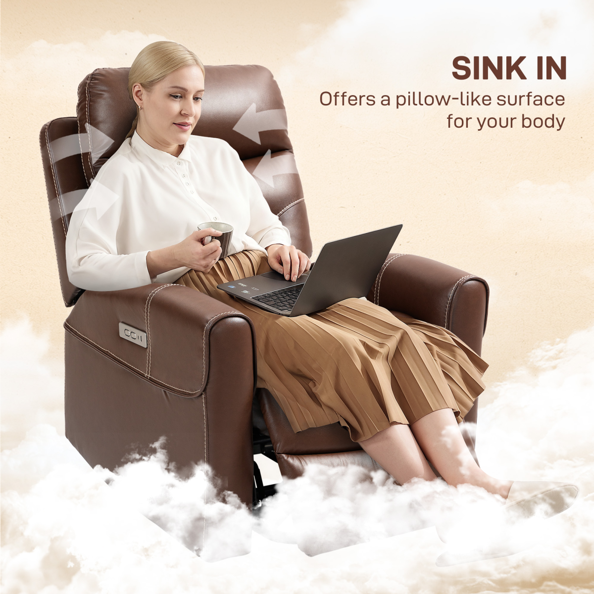 Aurora  Overstuffed Riser and Reclining Chair with USB Ports, Remote