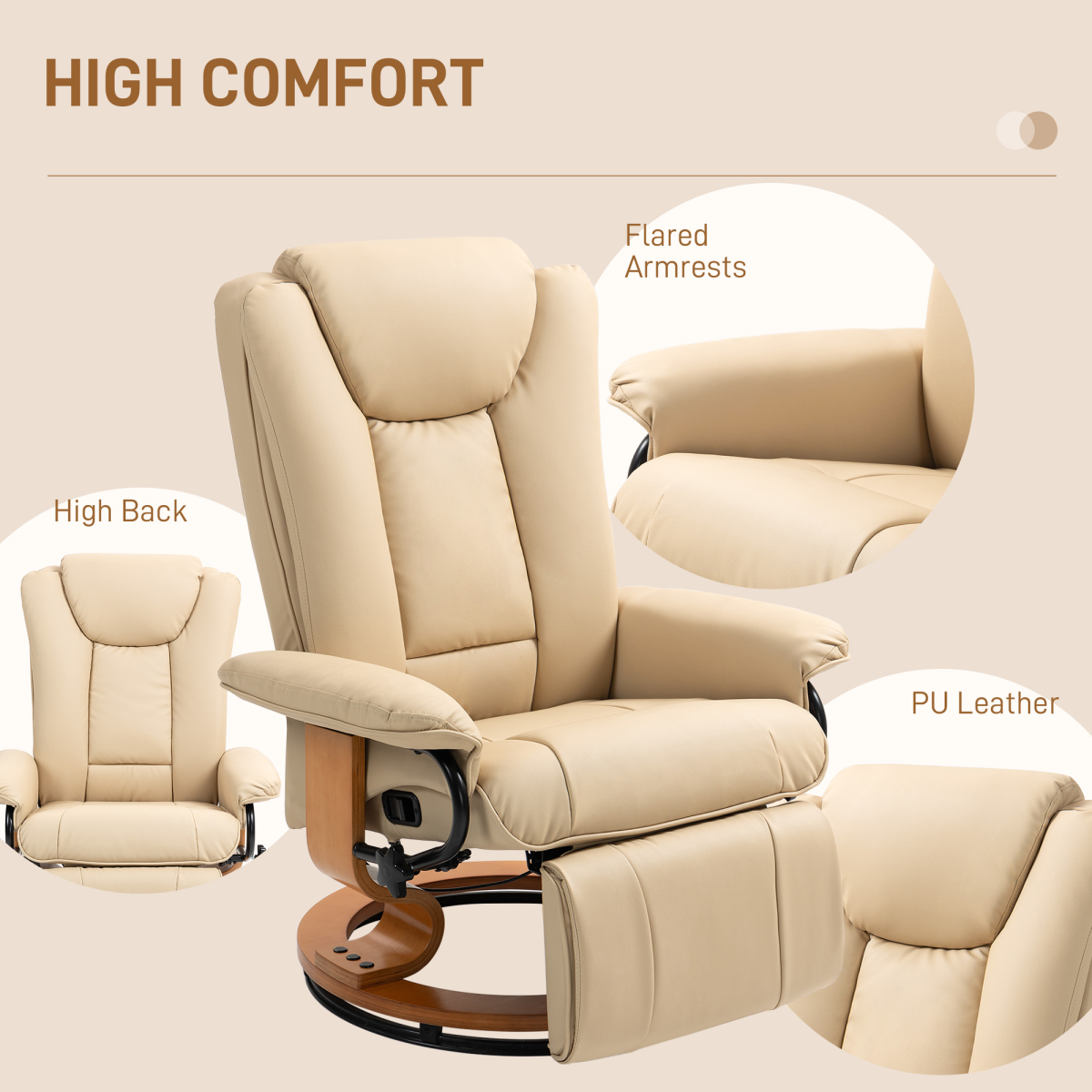 Aurora PU Leather Reclining Armchair with Footrest for Living Room
