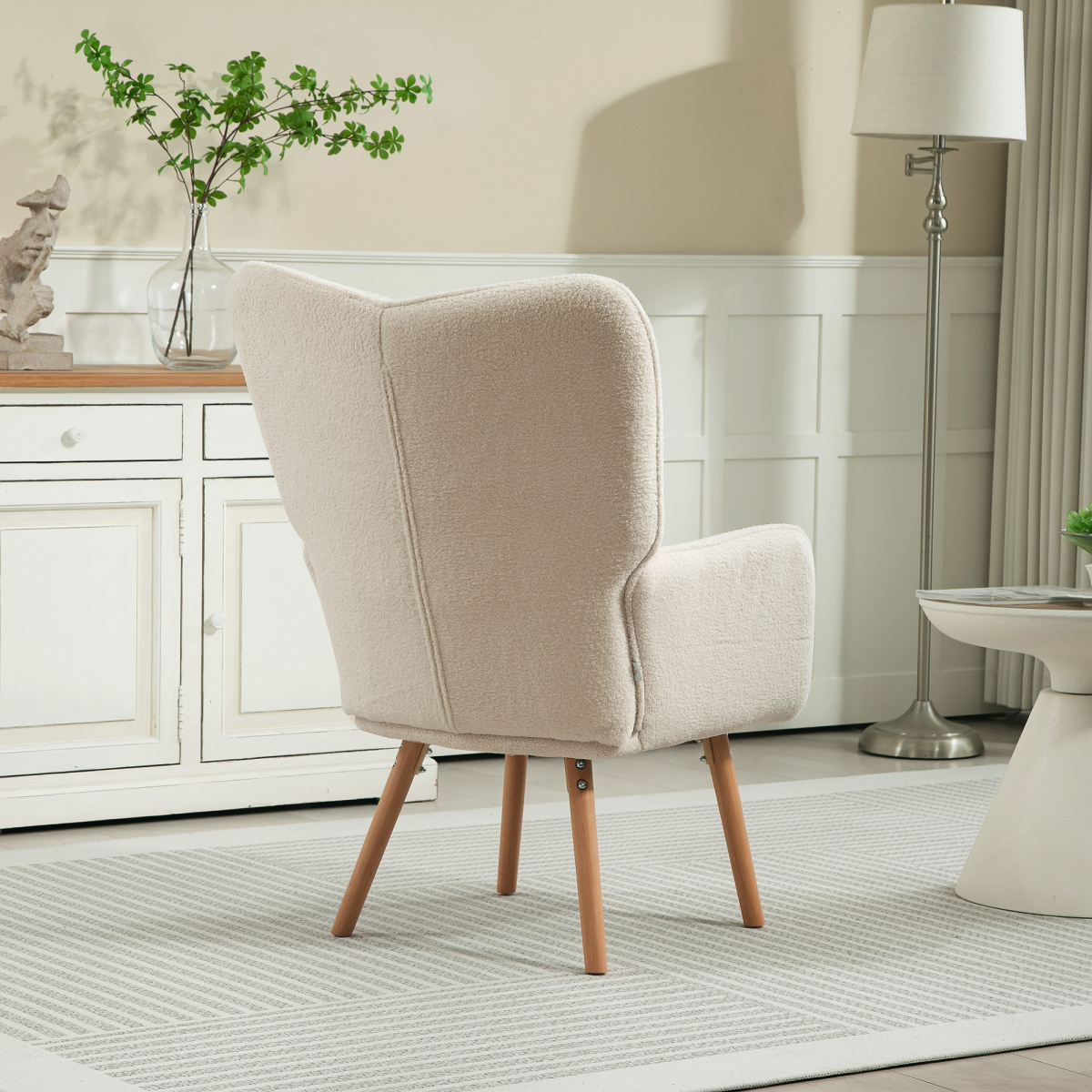 Aurora Upholstered Tufted Wingback Armchair with Seat Padding, Cream White