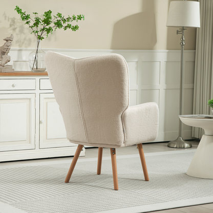 Aurora Upholstered Tufted Wingback Armchair with Seat Padding, Cream White