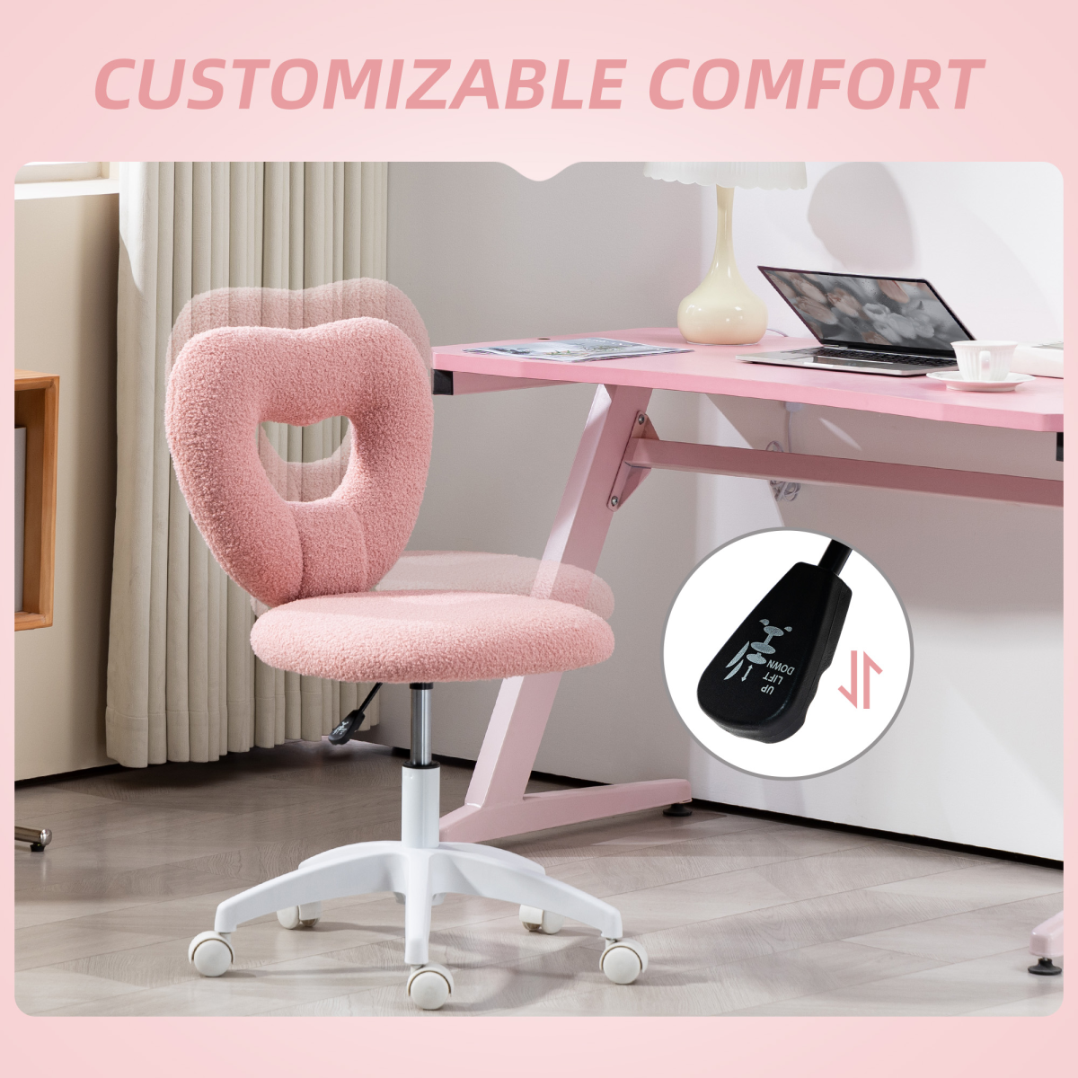 Aurora Armless Heart Desk Chair, Makeup Vanity Chair for Home