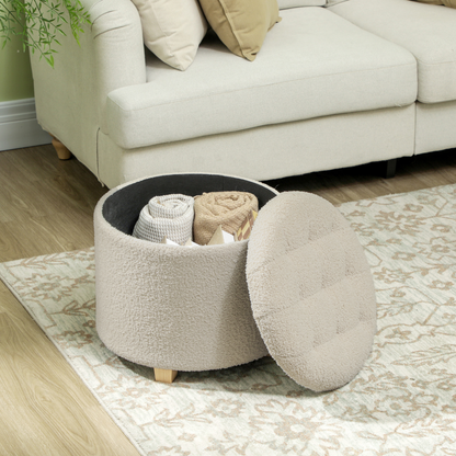 Aurora 45cm Round Ottoman with Storage, Lid, Cashmere Footstool