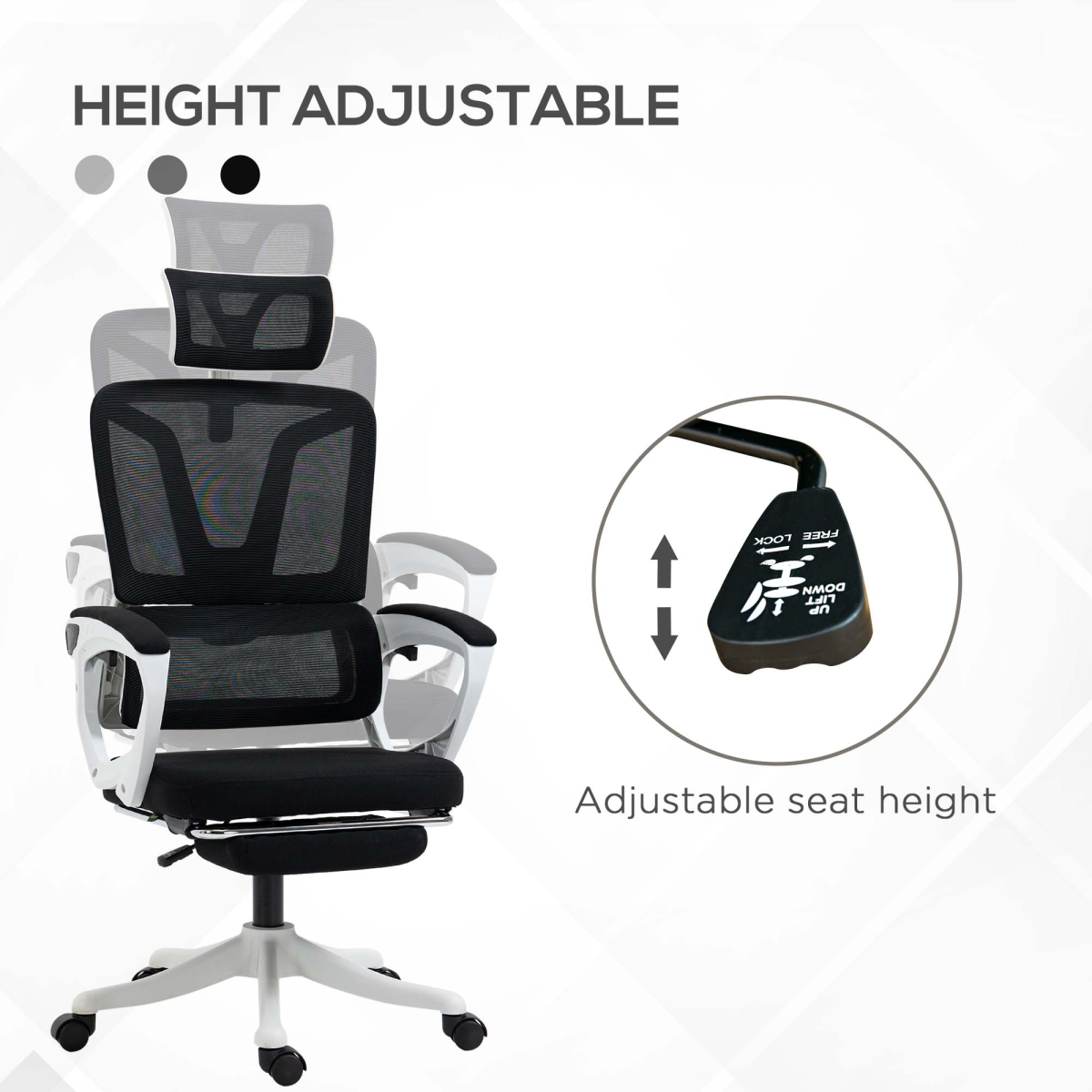 Luna Mesh Office Chair for Home with Lumbar Support, Arm, Footrest, Headrest