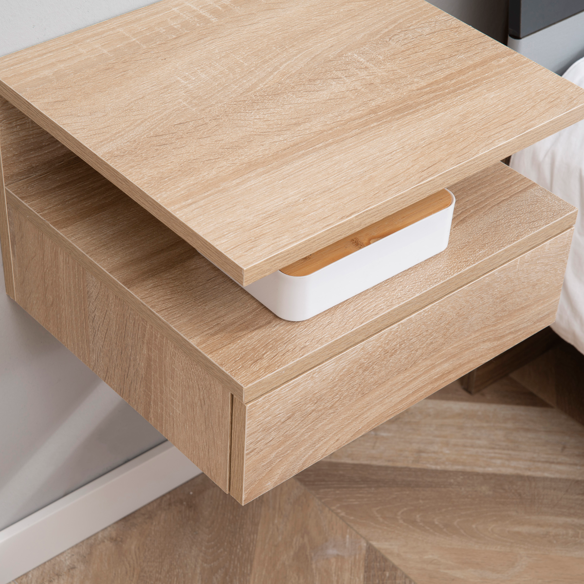 Aurora Nightstand Set of 2, Wall Mounted Bedside Cabinet