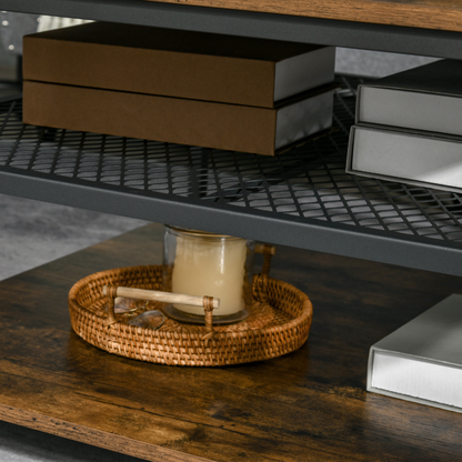 Aurora Industrial Coffee Table, Cocktail Table  Storage Shelves, Rustic Brown