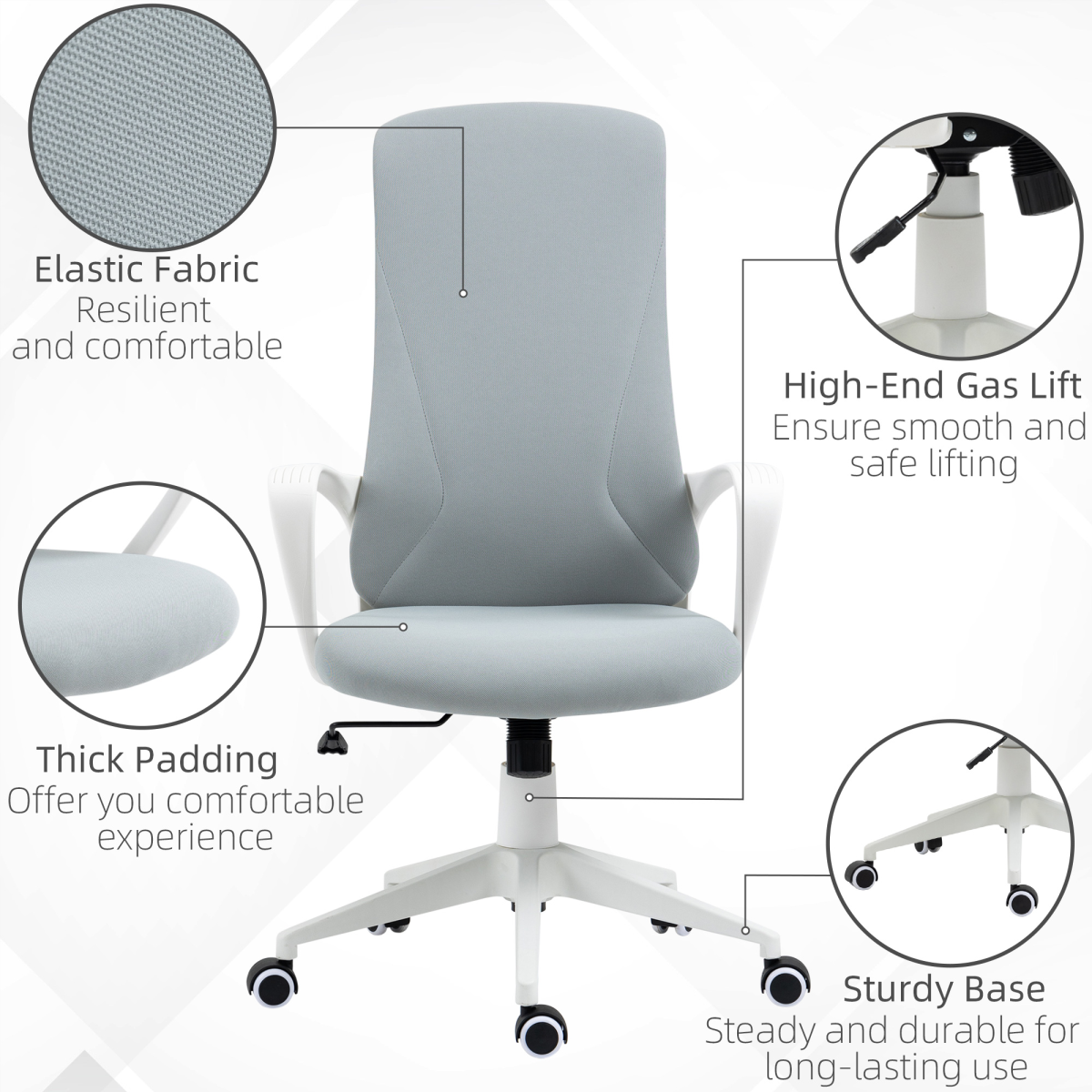 Luna High-Back Home Office Chair Height Adjustable Elastic Desk Chair Grey