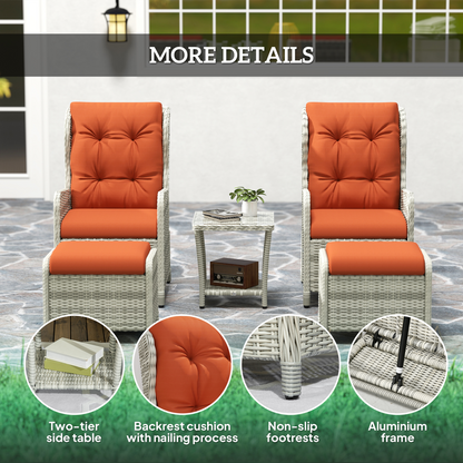 Esterno Recliner Rattan Garden Furniture w/ Two-tier Table, Orange