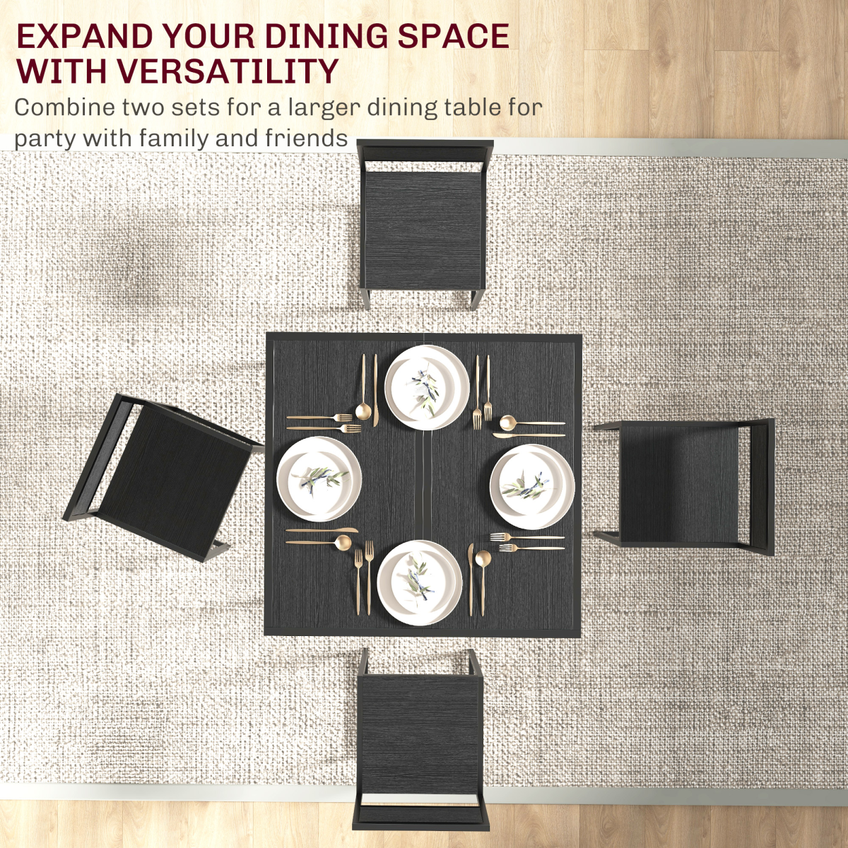 Aurora 3 Piece Dining Table Set with Metal Frame, Black