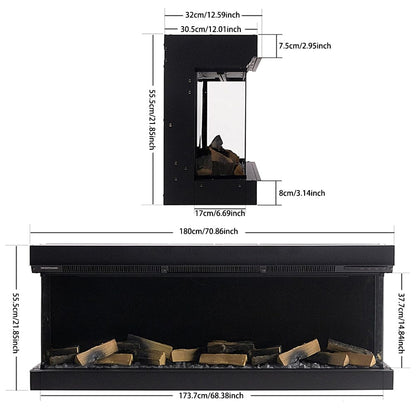 40/50/60/70-Inch 3-Sided Freestanding Electric Fireplace 12 Flame Colours and 5 Brightness Modes