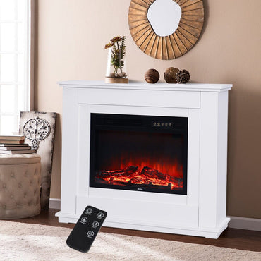 Smallbee Elegant 39-Inch Freestanding Electric Fireplace Suite with Wooden Mantel