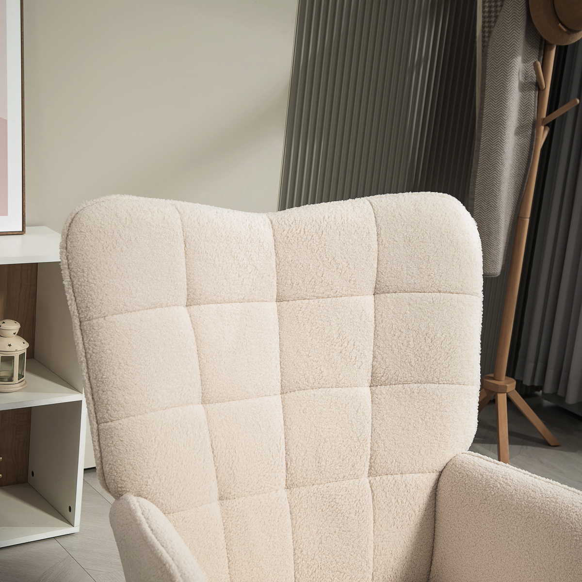Aurora Upholstered Tufted Wingback Armchair with Seat Padding, Cream White