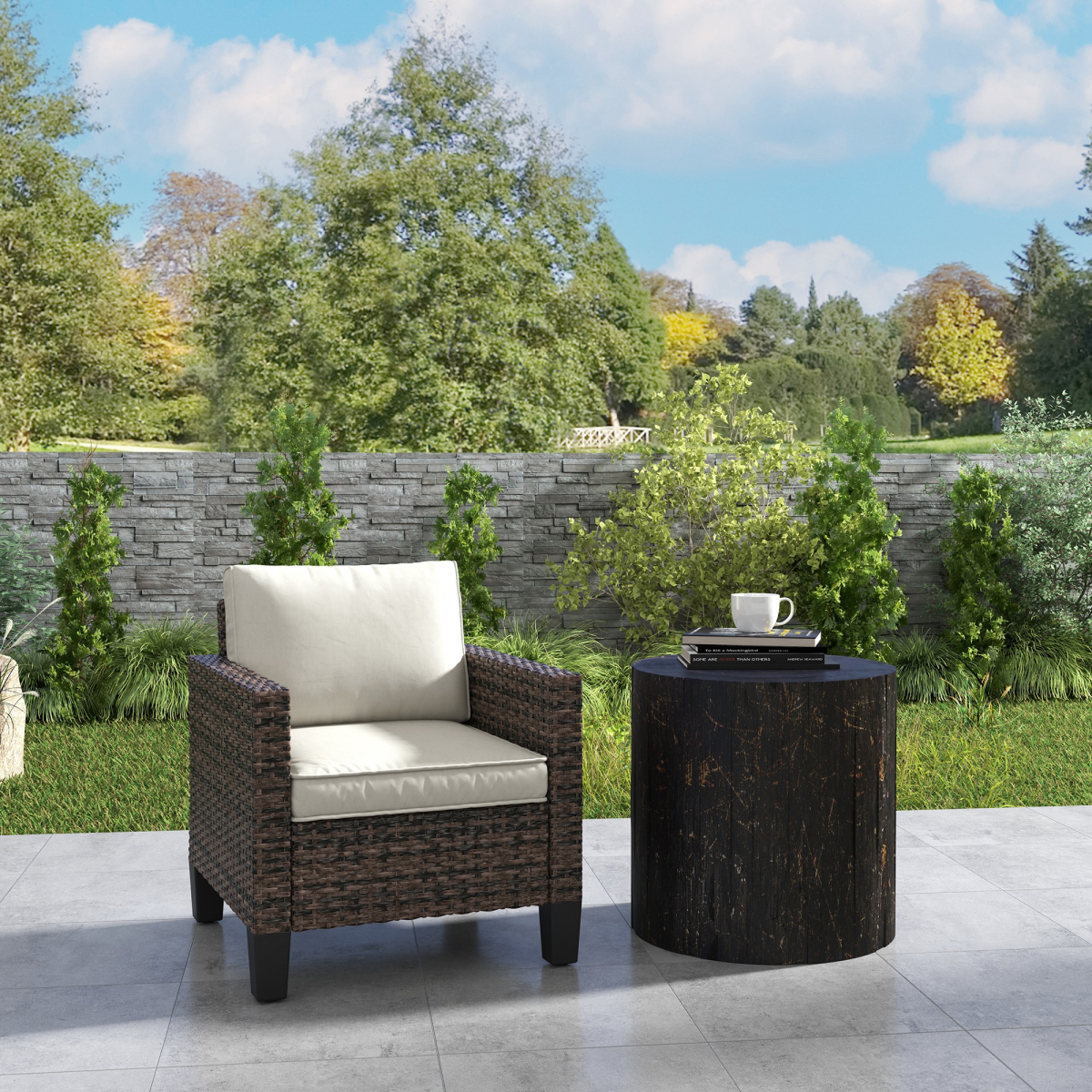 Esterno Single Rattan Chair, Garden Armchair with Cushions