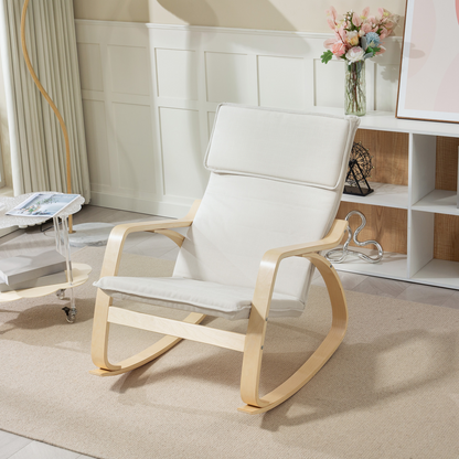 Aurora Comfortable Relax Rocking Chair with High Back, Cream White