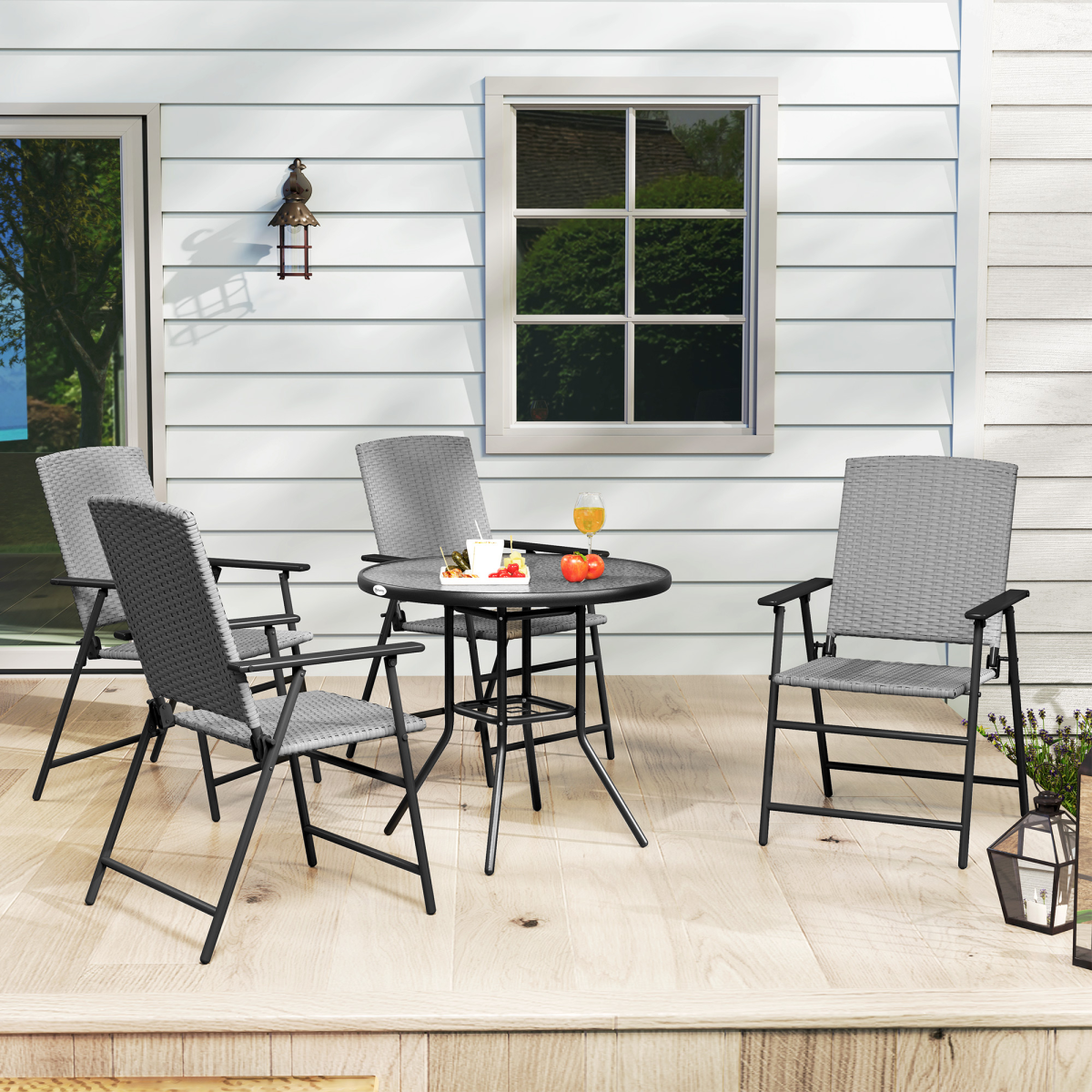 Esterno 4pcs Rattan Chair Foldable Garden Furniture w/ Armrest Grey