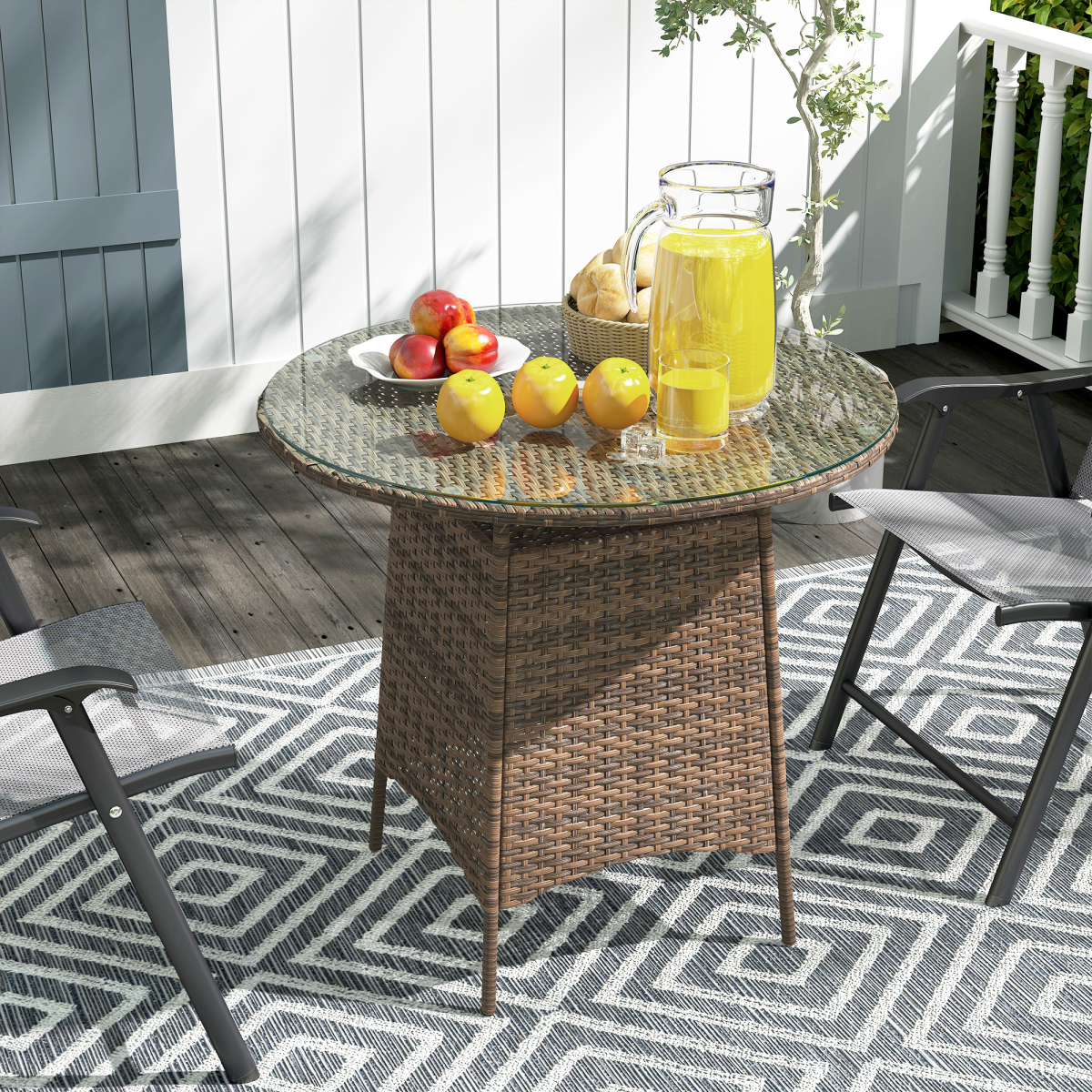 Esterno Patio Furniture Rattan Garden Table with Umbrella Hole