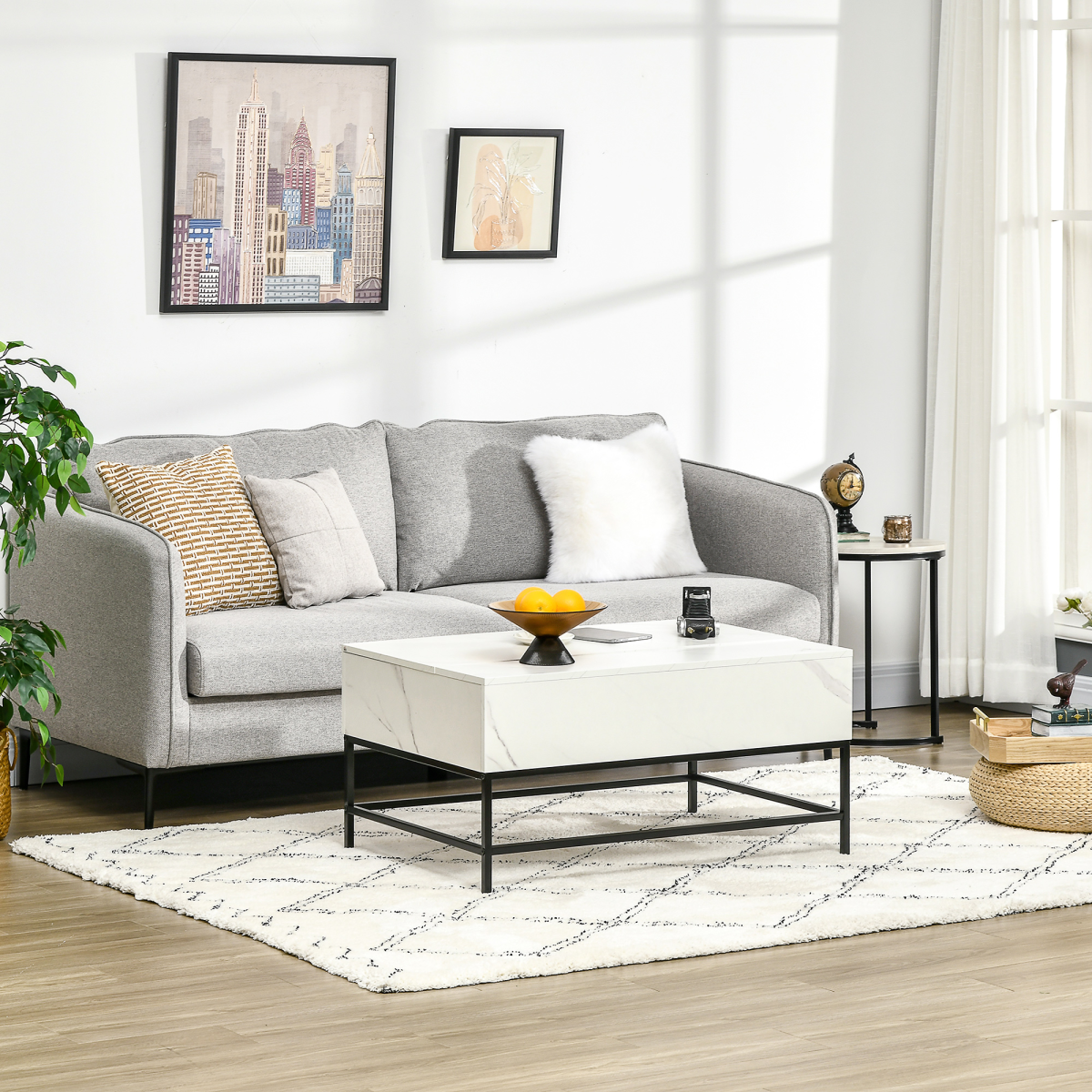 Aurora Lift Top Coffee Table W/ Hidden Storage Compartment, White