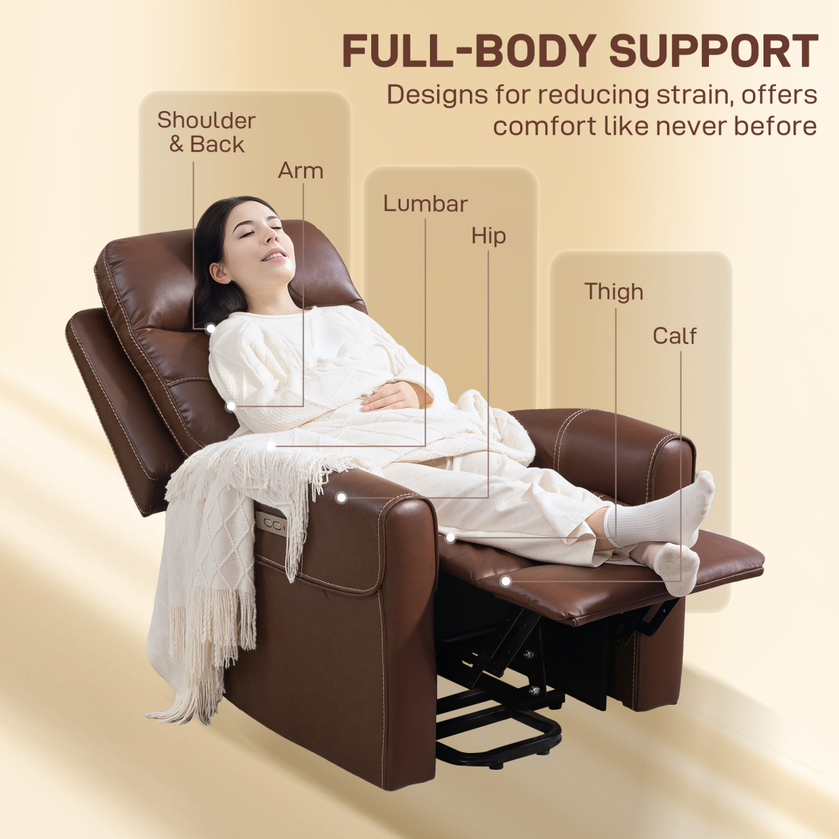Aurora  Overstuffed Riser and Reclining Chair with USB Ports, Remote