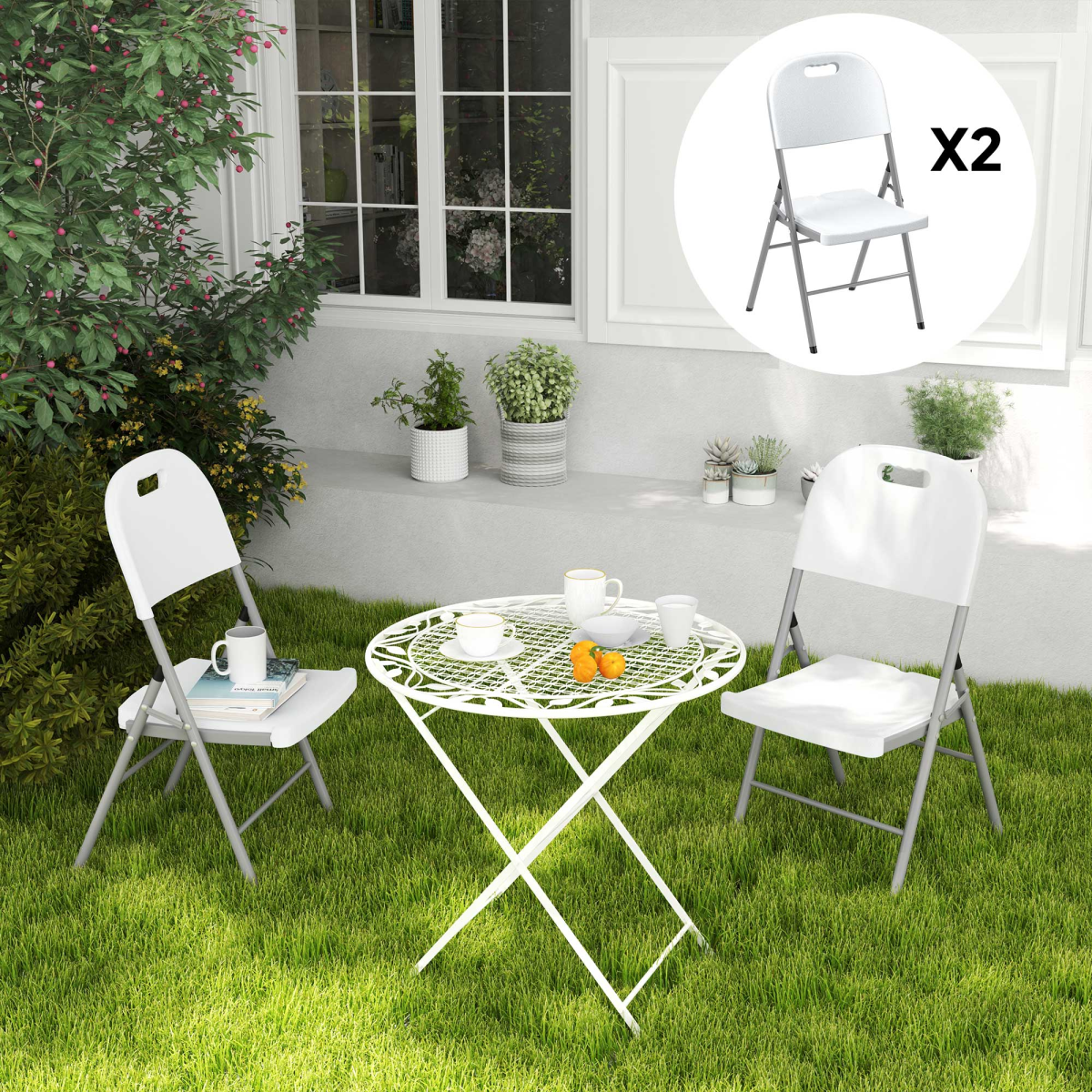 Esterno 2PCS Folding Chair with Steel Frame, Garden Chair Set