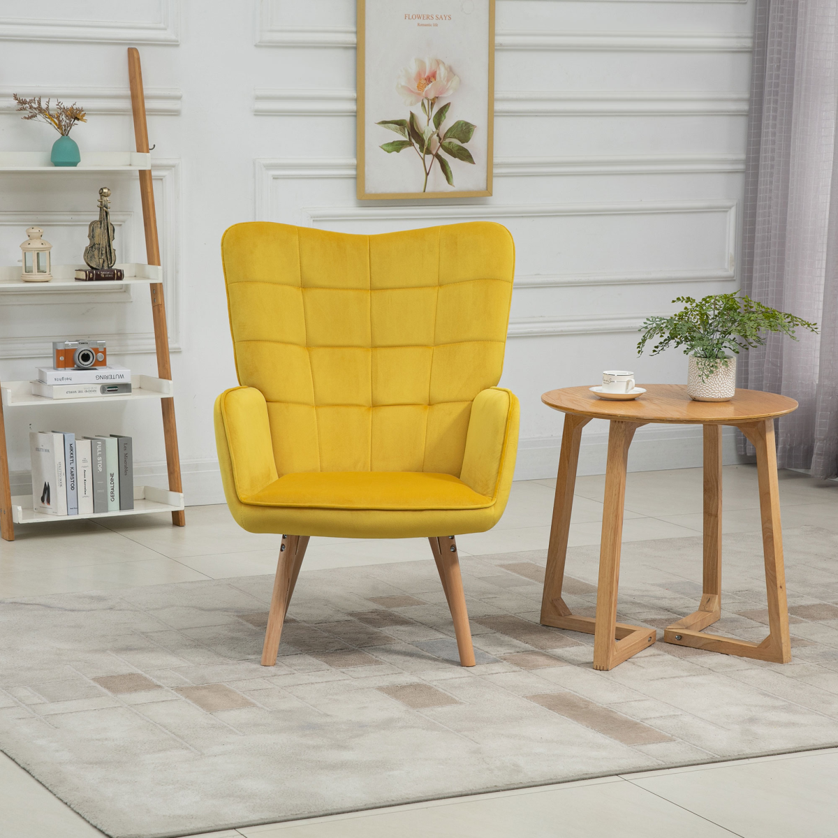 Aurora Modern Accent Chair Velvet-Touch Tufted Wingback Armchair, Yellow
