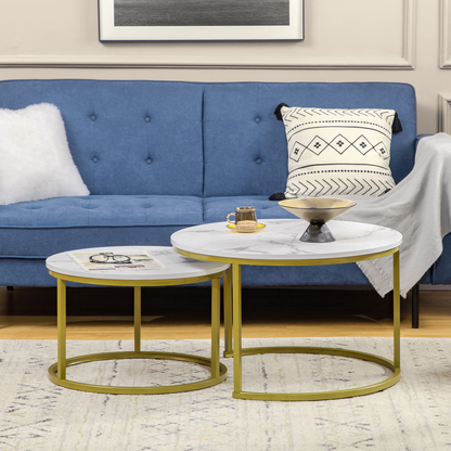 Aurora  Marble Coffee Table Set of 2, Round Nest of Tables for Living Room