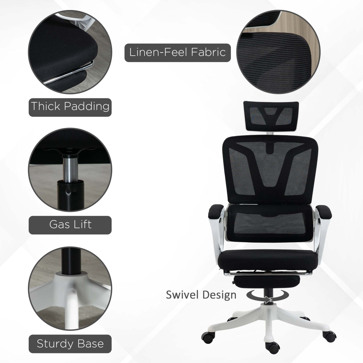 Luna Mesh Office Chair for Home with Lumbar Support, Arm, Footrest, Headrest