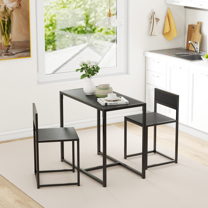 Aurora 3 Piece Dining Table Set with Metal Frame, Black