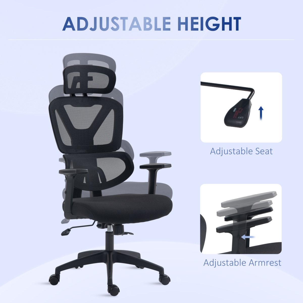 Luna Mesh Office Chair Swivel Desk Chair w/ Adjustable Height Headrest Black