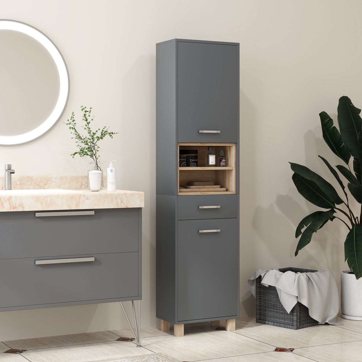 Elegant Aurora Bathroom Storage Cabinet with Open Shelves & Versatile Drawer