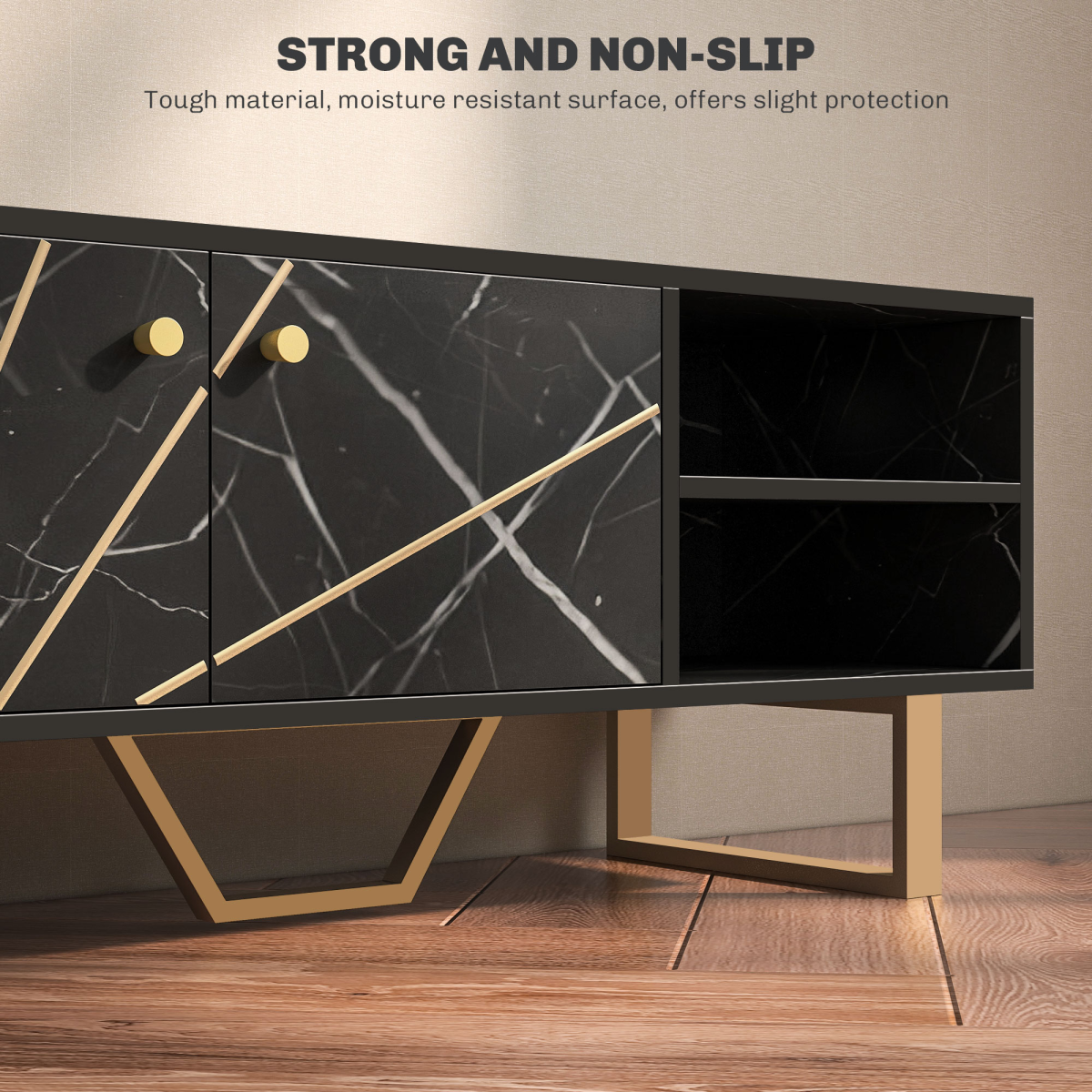 Aurora TV Unit for Living Room, TV Stand, Black Marble