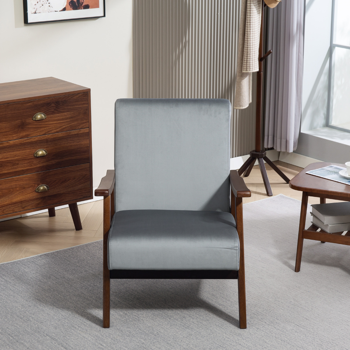 Aurora Velvet Armchair with Solid Wood Frame and Thick Padded