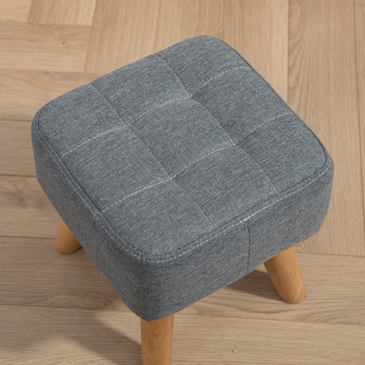 Aurora Modern Footstool, Fabric Foot Rest with Rubber Wood Legs
