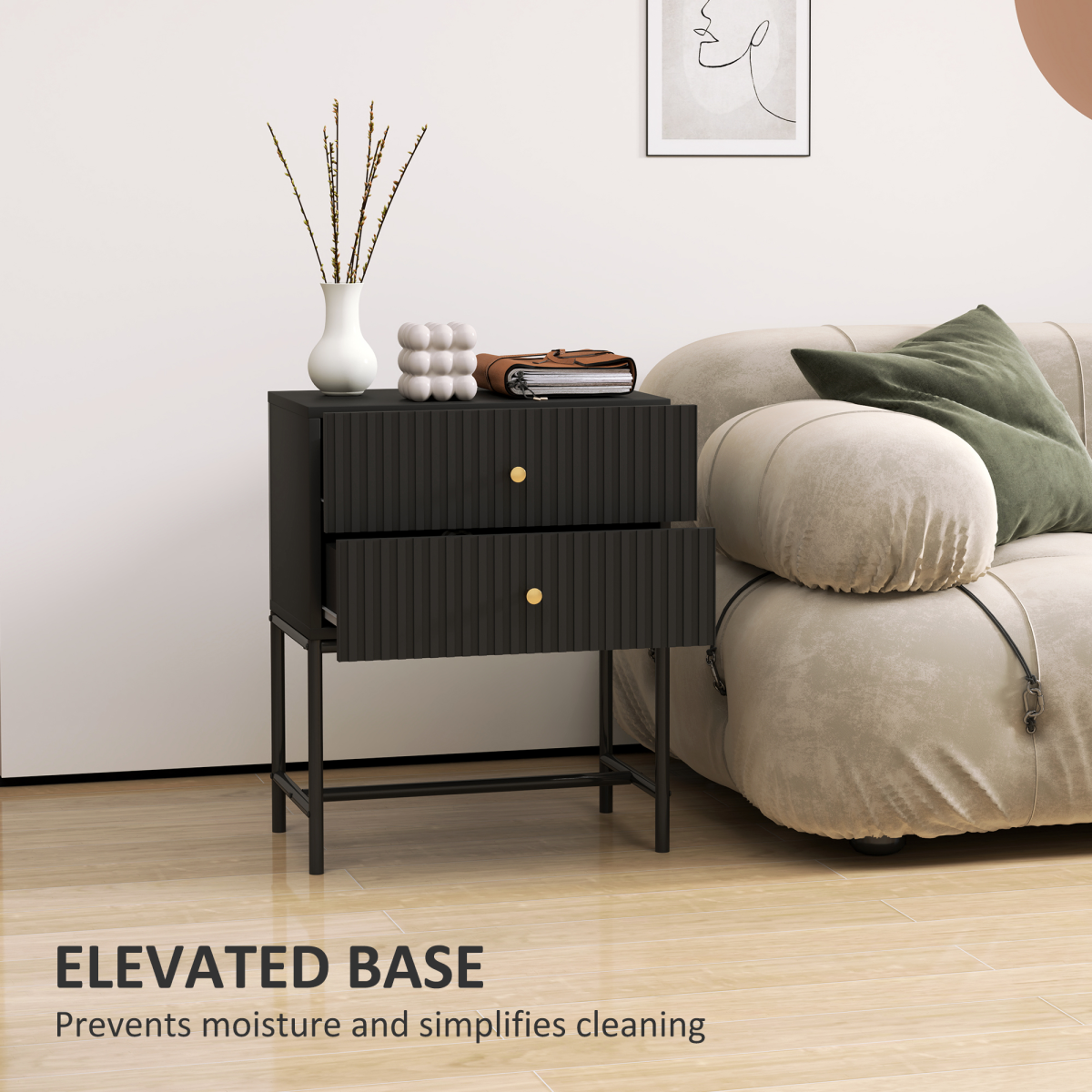 Aurora Modern Bedside Table with 2 Drawers for Bedroom