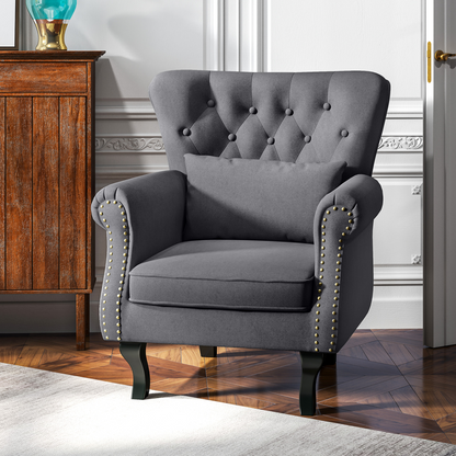 Aurora Vintage Armchair Wingback Accent Chair with Naihead Trim Dark Grey