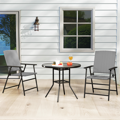 Esterno 2pcs Rattan Chair Foldable Garden Furniture w/ Armrest Grey