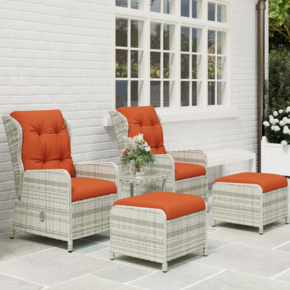 Esterno Recliner Rattan Garden Furniture w/ Two-tier Table, Orange